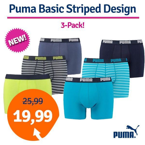 Een Dag Actie - Dagaanbieding Puma Boxershorts Basic Striped Design 3-Pack Een Dag Actie - Dagaanbieding Puma Boxershorts Basic Striped Design 3-Pack