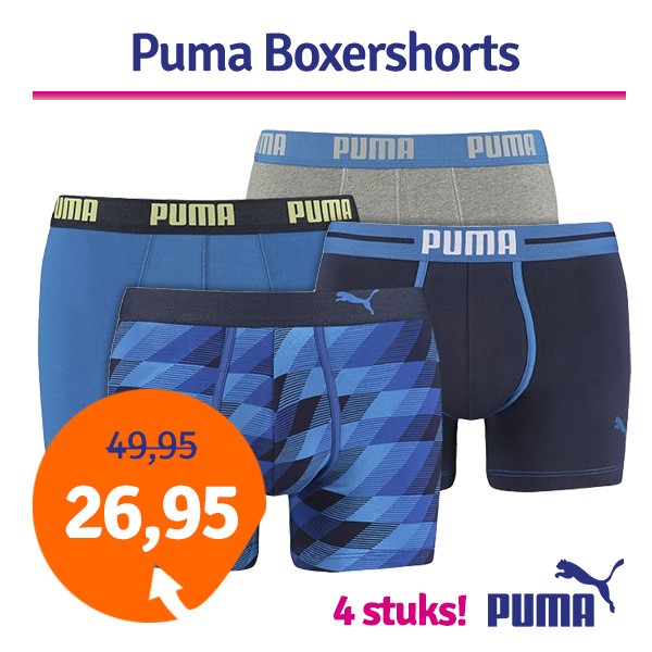 Een Dag Actie - Dagaanbieding Puma Boxershorts Blue Combi 4-Pack