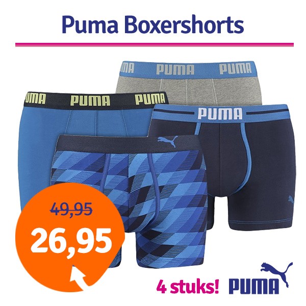 Een Dag Actie - Dagaanbieding Puma Boxershorts Blue Combi 4-Pack Een Dag Actie - Dagaanbieding Puma Boxershorts Blue Combi 4-Pack