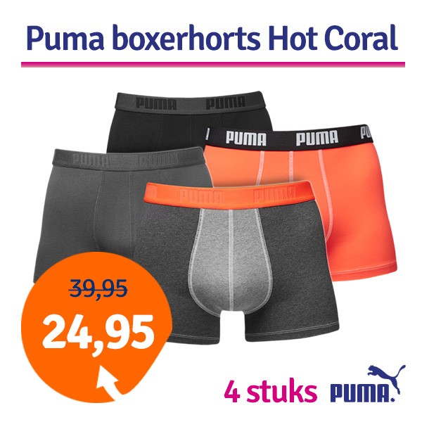 Een Dag Actie - Dagaanbieding Puma Boxershorts Hot Coral 4-Pack Een Dag Actie - Dagaanbieding Puma Boxershorts Hot Coral 4-Pack