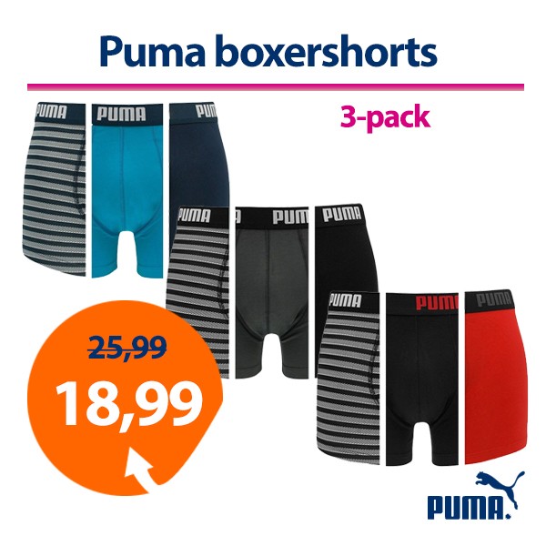 Een Dag Actie - Dagaanbieding Puma Boxershorts Printed Stripe 3-Pack Een Dag Actie - Dagaanbieding Puma Boxershorts Printed Stripe 3-Pack