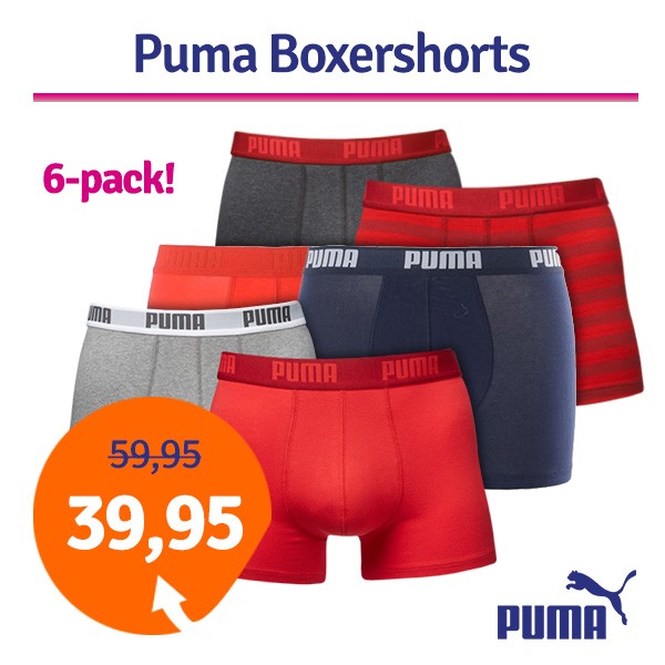 Een Dag Actie - Dagaanbieding Puma Boxershorts Rood Combi 6-Pack