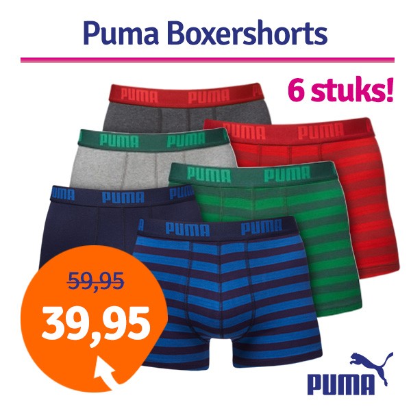 Een Dag Actie - Dagaanbieding Puma Boxershorts Stripe 6-Pack Een Dag Actie - Dagaanbieding Puma Boxershorts Stripe 6-Pack
