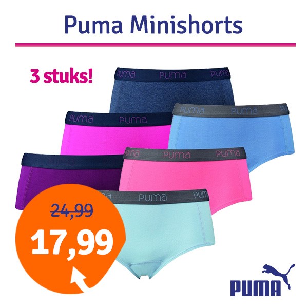 Een Dag Actie - Dagaanbieding Puma Dames Minishorts 3-Pack Een Dag Actie - Dagaanbieding Puma Dames Minishorts 3-Pack
