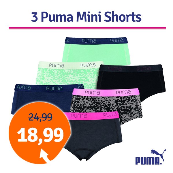 Een Dag Actie - Dagaanbieding Puma Damesshorts 3-Pack Een Dag Actie - Dagaanbieding Puma Damesshorts 3-Pack