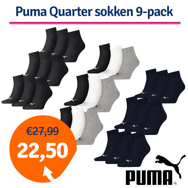 Een Dag Actie - Dagaanbieding Puma Quarter Sokken Plain 9-Pack