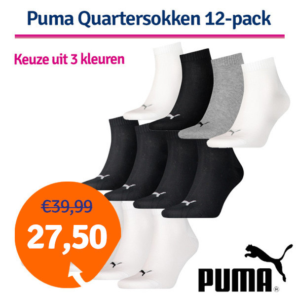 Een Dag Actie - Dagaanbieding Puma Quartersokken 12-Pack - Keuze Uit 3 Kleuren