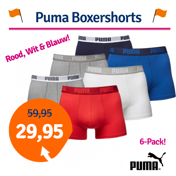 Een Dag Actie - Dagaanbieding Puma Rood Wit Blauw Boxershorts 6-Pack Een Dag Actie - Dagaanbieding Puma Rood Wit Blauw Boxershorts 6-Pack