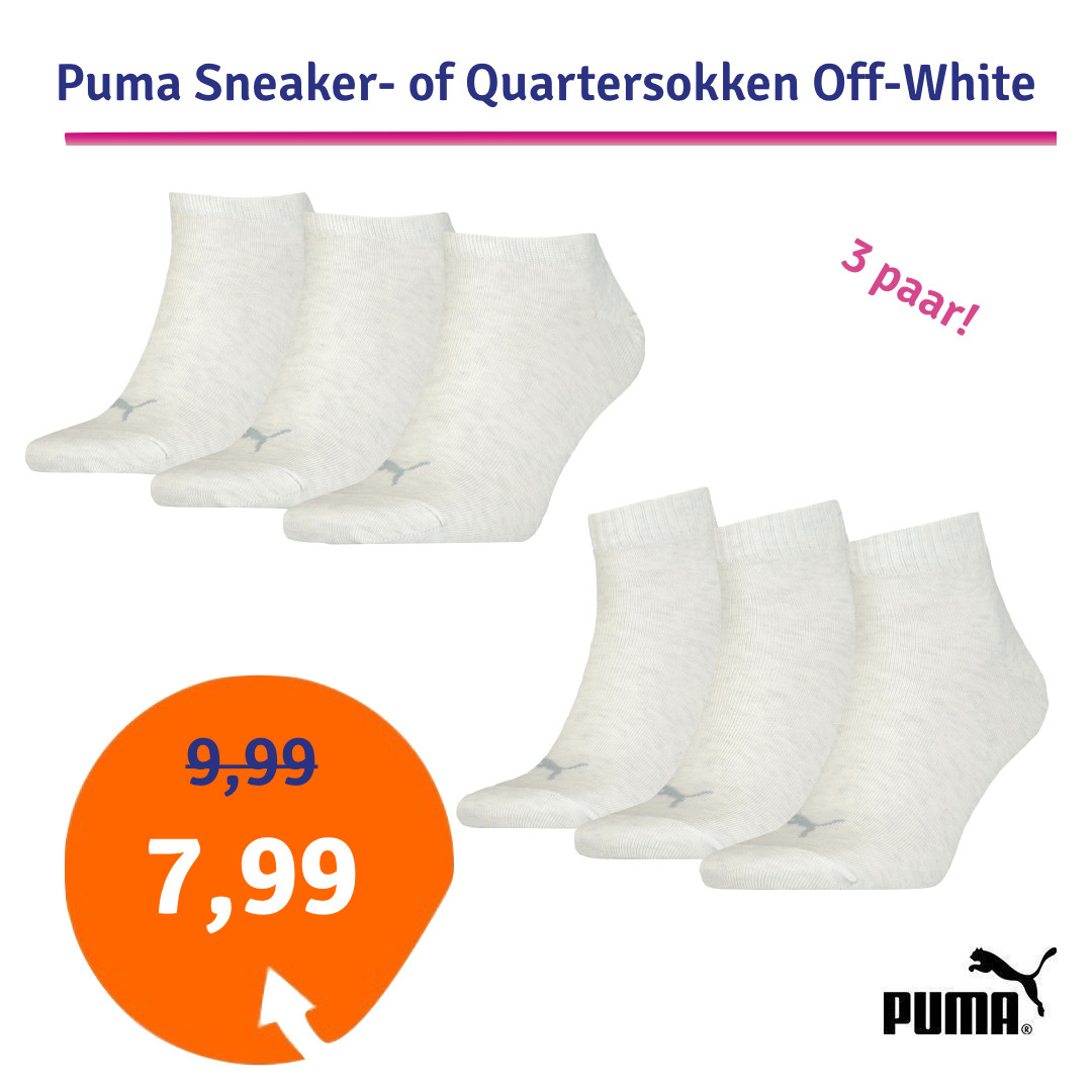 Een Dag Actie - Dagaanbieding Puma Sneaker- Of Quartersokken Off-White 3 Paar