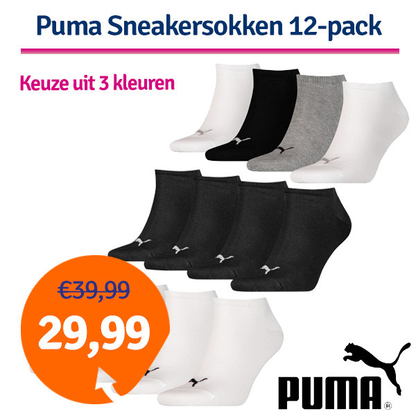 Een Dag Actie - Dagaanbieding Puma Sneakersokken 12-Pack - Keuze Uit 3 Kleuren