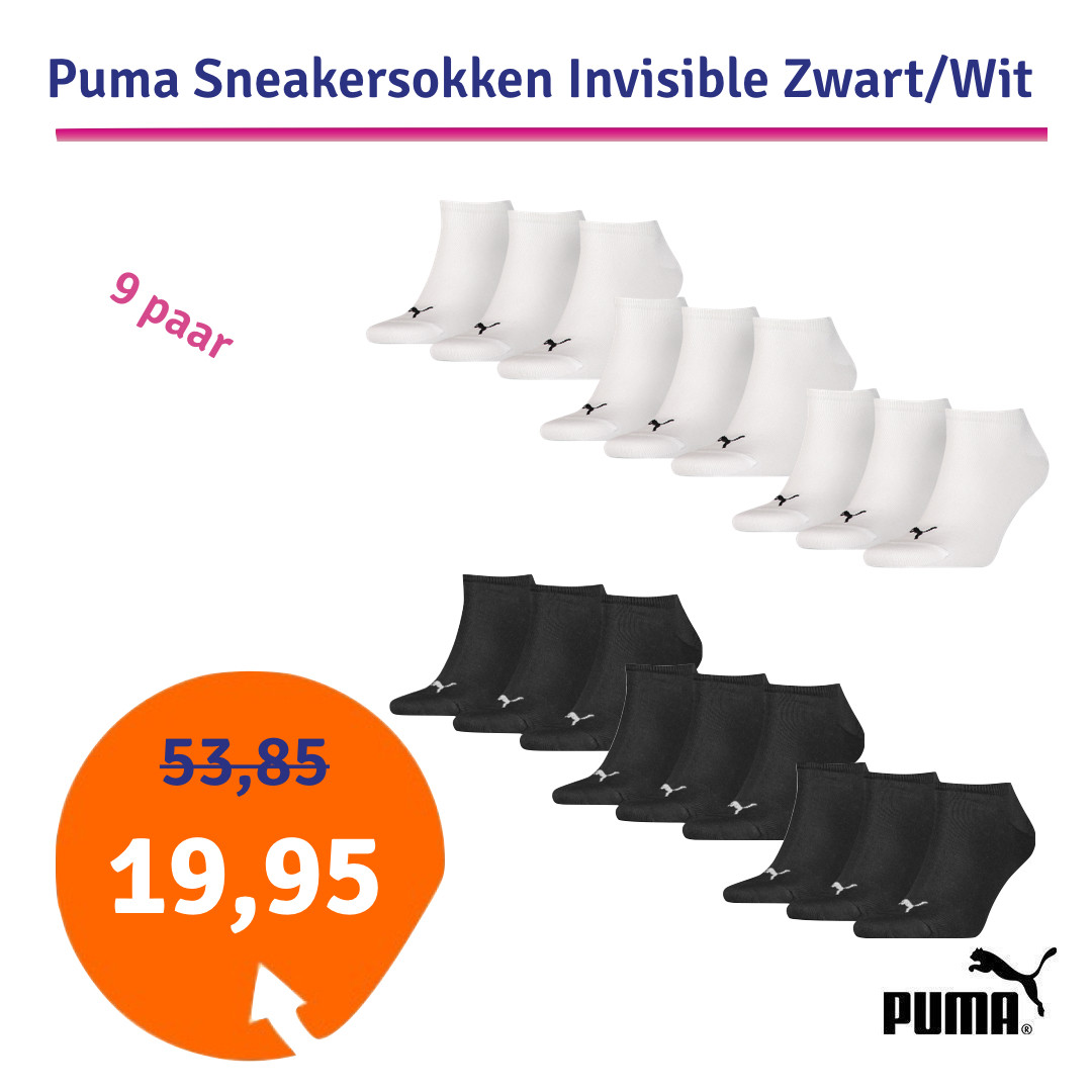 Een Dag Actie - Dagaanbieding Puma Sneakersokken Invisible Zwart Of Wit - 9 Paar
