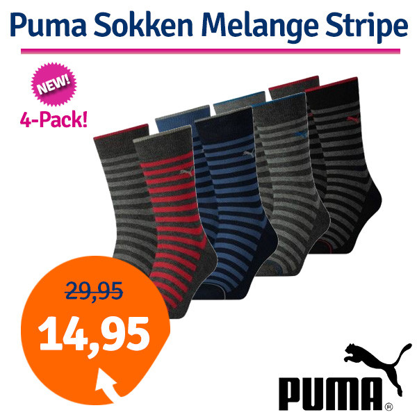 Een Dag Actie - Dagaanbieding Puma Sokken Melange Stripe 4-Pack
