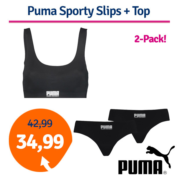 Een Dag Actie - Dagaanbieding Puma Women Sporty Slips + Top Black Een Dag Actie - Dagaanbieding Puma Women Sporty Slips + Top Black