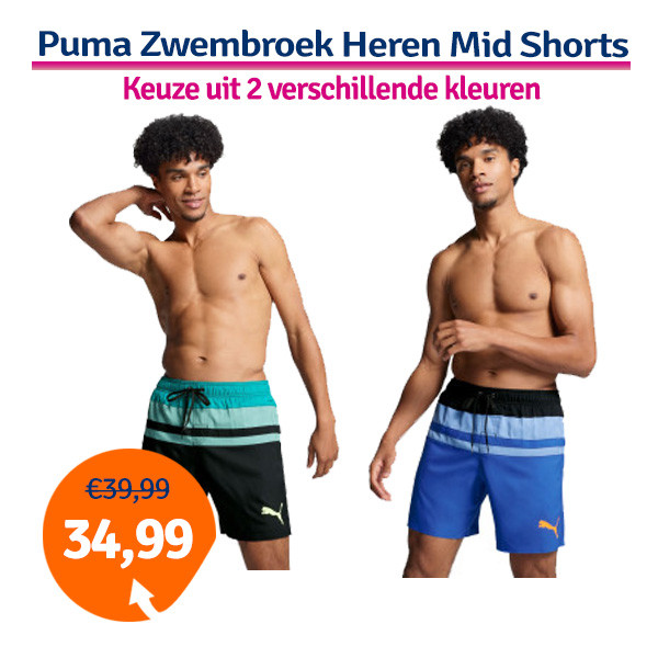 Een Dag Actie - Dagaanbieding Puma Zwembroek Heren Heritage Stripe Mid Shorts Een Dag Actie - Dagaanbieding Puma Zwembroek Heren Heritage Stripe Mid Shorts