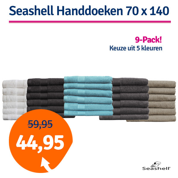 Een Dag Actie - Dagaanbieding Seashell Handdoeken 70 X 140 9-Stuks Een Dag Actie - Dagaanbieding Seashell Handdoeken 70 X 140 9-Stuks