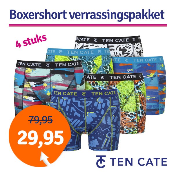 Een Dag Actie - Dagaanbieding Ten Cate Boxershorts Print Verrassingspakket 4-Pack Een Dag Actie - Dagaanbieding Ten Cate Boxershorts Print Verrassingspakket 4-Pack