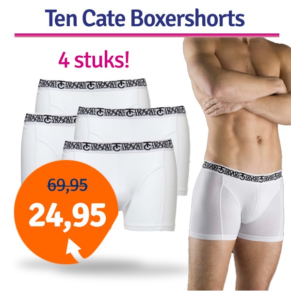 Een Dag Actie - Dagaanbieding Ten Cate Boxershorts Wit 4-Pack Een Dag Actie - Dagaanbieding Ten Cate Boxershorts Wit 4-Pack