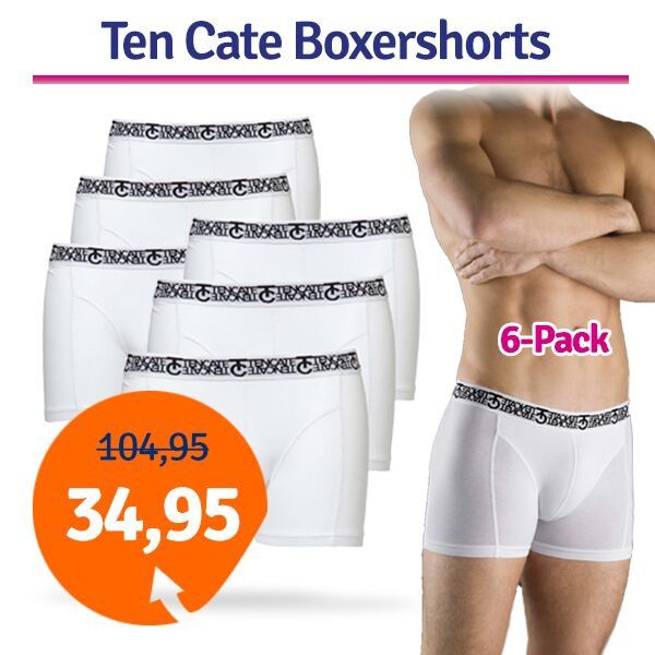 Een Dag Actie - Dagaanbieding Ten Cate Boxershorts Wit 6-Pack Een Dag Actie - Dagaanbieding Ten Cate Boxershorts Wit 6-Pack