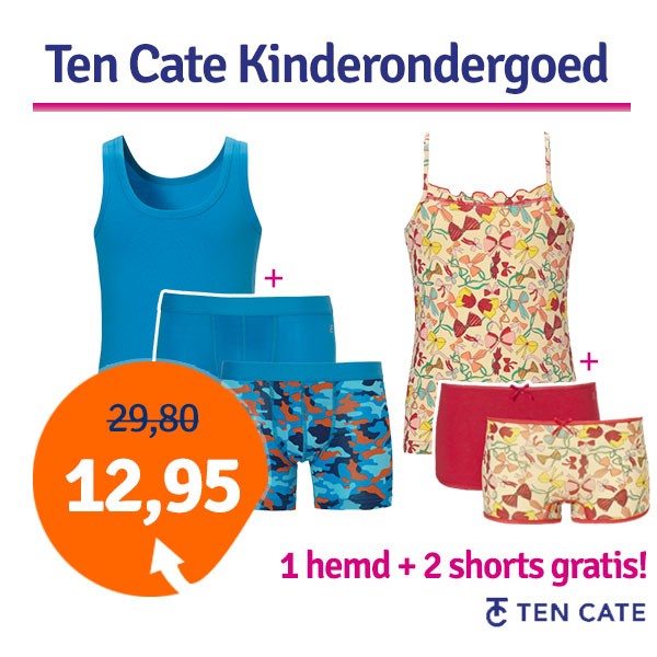 Een Dag Actie - Dagaanbieding Ten Cate Kinderondergoed 1 Hemd + 2 Shorts Een Dag Actie - Dagaanbieding Ten Cate Kinderondergoed 1 Hemd + 2 Shorts