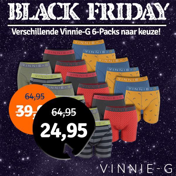 Een Dag Actie - Dagaanbieding Vinnie-G Boxershorts 6-Pack - Alle Modellen! Een Dag Actie - Dagaanbieding Vinnie-G Boxershorts 6-Pack - Alle Modellen!