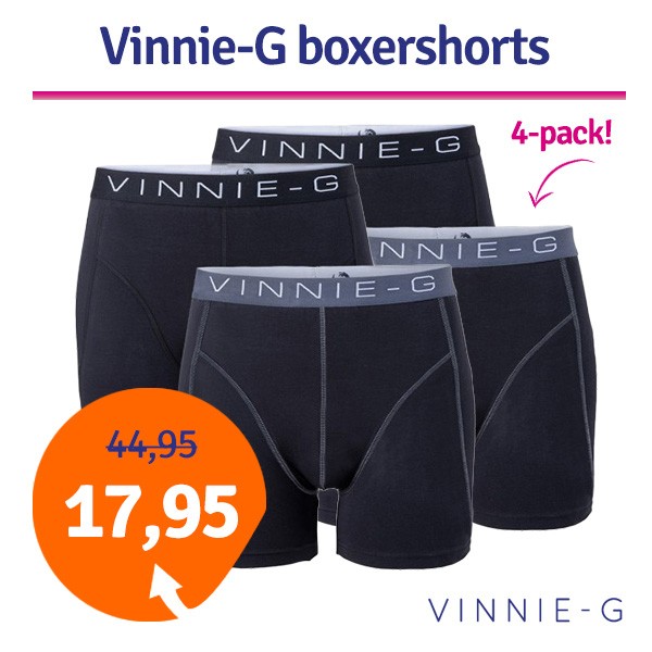Een Dag Actie - Dagaanbieding Vinnie-G Boxershorts Black 4-Pack Een Dag Actie - Dagaanbieding Vinnie-G Boxershorts Black 4-Pack