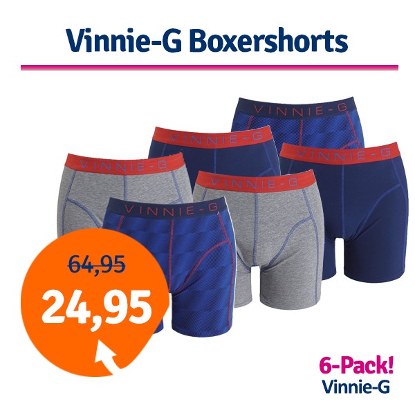 Een Dag Actie - Dagaanbieding Vinnie-G Boxershorts Flame Blue 6-Pack Een Dag Actie - Dagaanbieding Vinnie-G Boxershorts Flame Blue 6-Pack