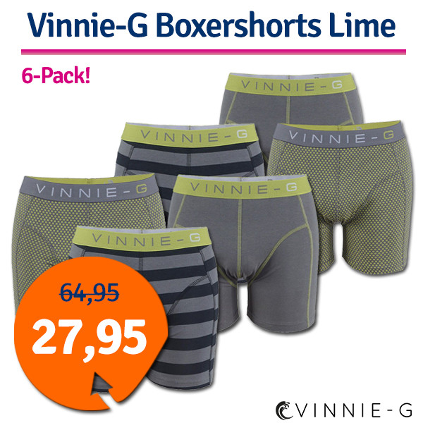 Een Dag Actie - Dagaanbieding Vinnie-G Boxershorts Lime 6-Pack