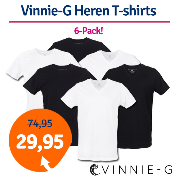 Een Dag Actie - Dagaanbieding Vinnie-G Heren T-Shirts 6-Pack