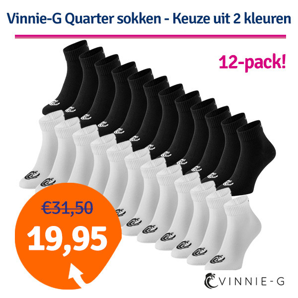 Een Dag Actie - Dagaanbieding Vinnie-G Quartersokken 12-Pack Een Dag Actie - Dagaanbieding Vinnie-G Quartersokken 12-Pack