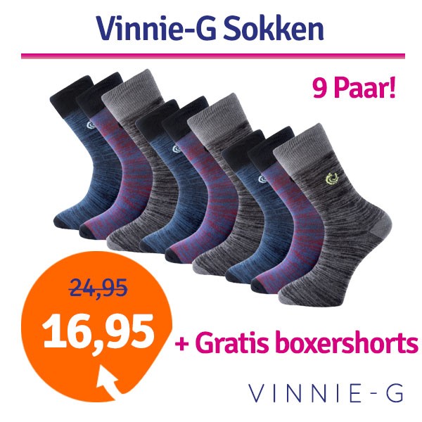 Een Dag Actie - Dagaanbieding Vinnie-G Sokken 9 Paar + Gratis Boxershorts