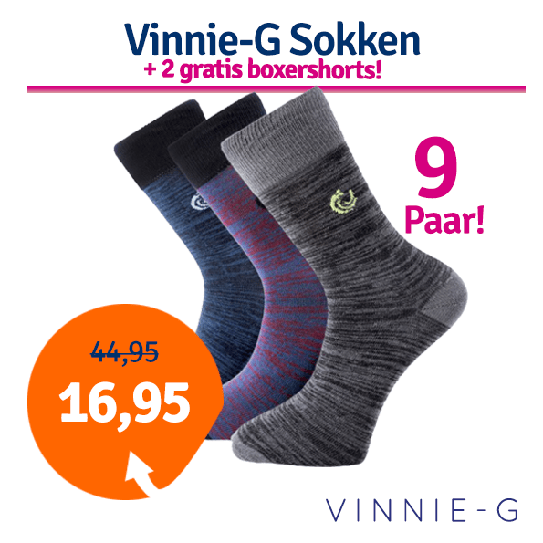 Een Dag Actie - Dagaanbieding Vinnie-G Sokken 9 Paar + Gratis Boxershorts Een Dag Actie - Dagaanbieding Vinnie-G Sokken 9 Paar + Gratis Boxershorts