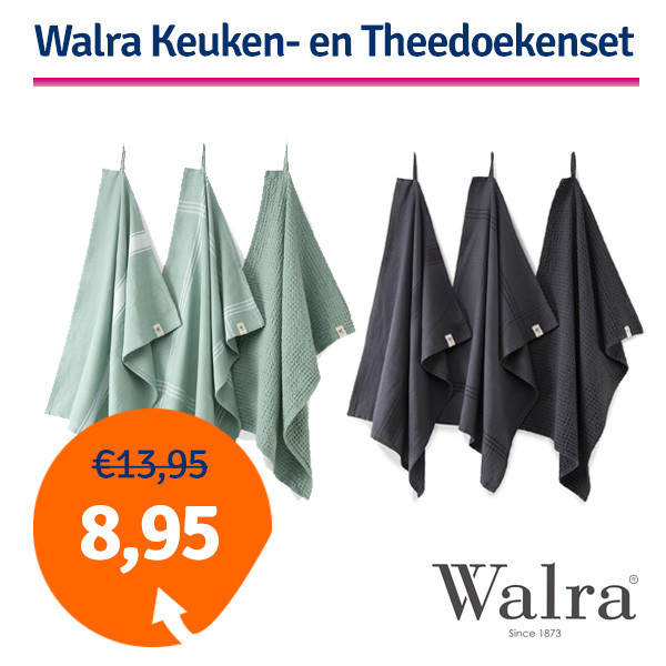 Een Dag Actie - Dagaanbieding Walra Keuken- & Theedoekenset Blocks & Lines