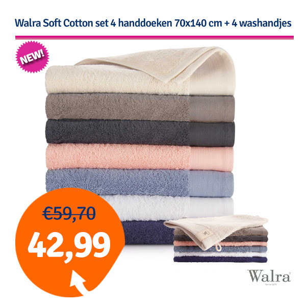 Een Dag Actie - Dagaanbieding Walra Soft Cotton Set - 4 Handdoeken 70X140 + 4 Washandjes