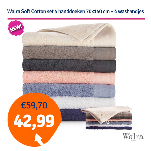 Een Dag Actie - Dagaanbieding Walra Soft Cotton Set - 4 Handdoeken 70X140 + 4 Washandjes Een Dag Actie - Dagaanbieding Walra Soft Cotton Set - 4 Handdoeken 70X140 + 4 Washandjes
