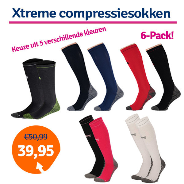 Een Dag Actie - Dagaanbieding Xtreme Compressie Sokken 6 Paar Een Dag Actie - Dagaanbieding Xtreme Compressie Sokken 6 Paar