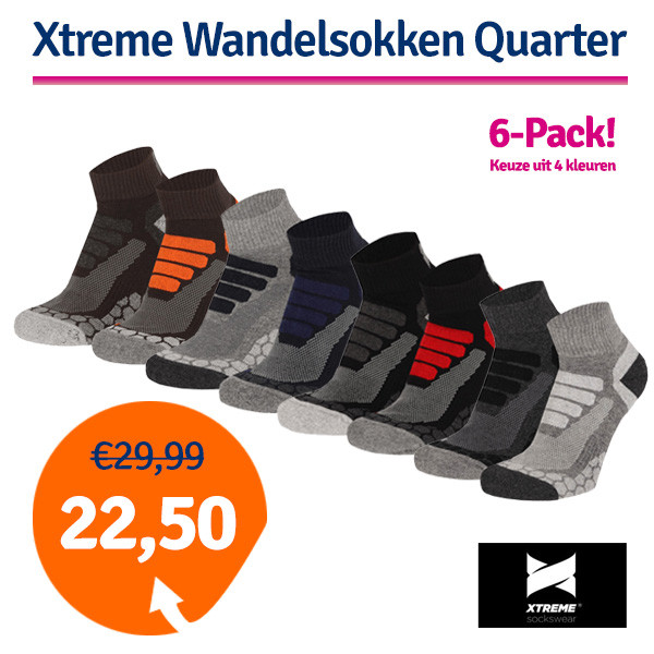 Een Dag Actie - Dagaanbieding Xtreme Wandelsokken Quarter 6-Pack Een Dag Actie - Dagaanbieding Xtreme Wandelsokken Quarter 6-Pack