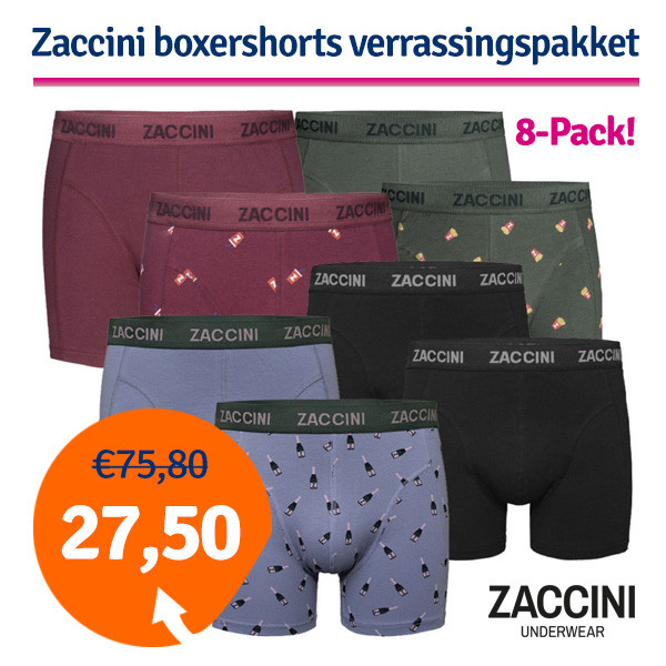 Een Dag Actie - Dagaanbieding Zaccini Boxershorts 8-Pack Verrassingspakket Een Dag Actie - Dagaanbieding Zaccini Boxershorts 8-Pack Verrassingspakket