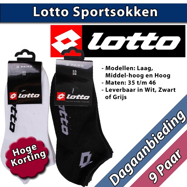 Een Dag Actie - Lotto Tennissokken 9-Pack In Zwart, Wit En Grijs