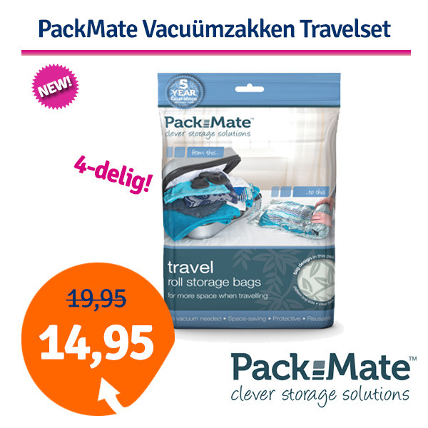 Een Dag Actie - Packmate Vacuümzakken Travelset 4-Delig Een Dag Actie - Packmate Vacuümzakken Travelset 4-Delig