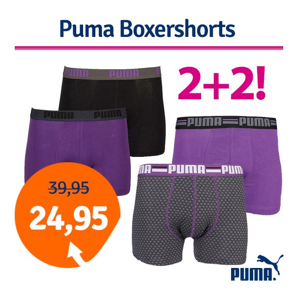 Een Dag Actie - Puma Boxershorts 4 Pack Petunia Combinatie Een Dag Actie - Puma Boxershorts 4 Pack Petunia Combinatie