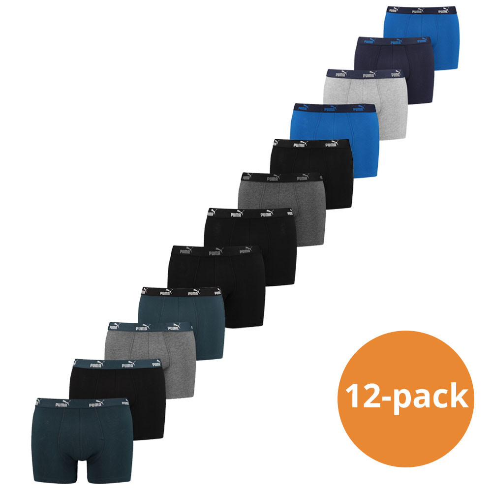 Een Dag Actie - Puma Boxershorts Promo 12-Pack Zwart / Blauw / Grijs