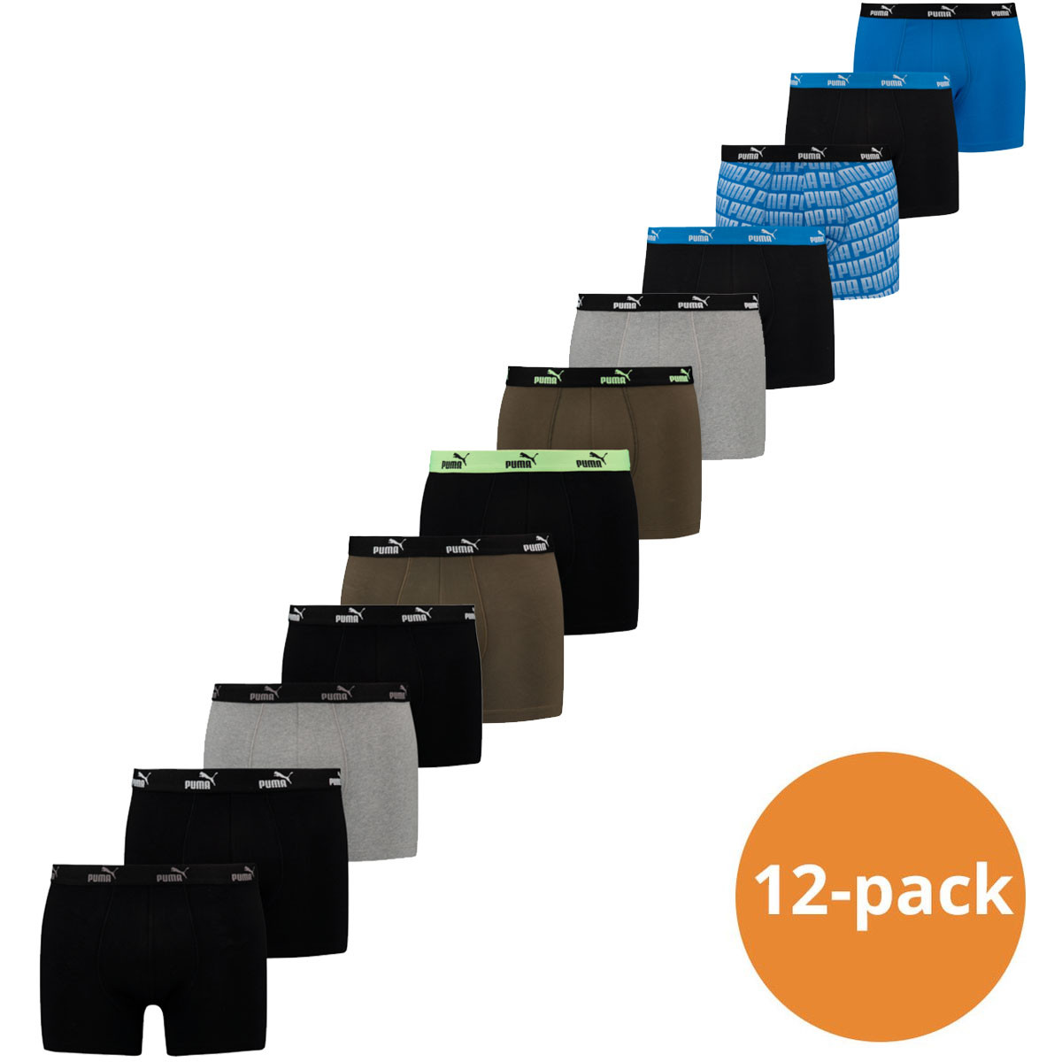 Een Dag Actie - Puma Boxershorts Promo 12-Pack Zwart / Groen / Blauw Een Dag Actie - Puma Boxershorts Promo 12-Pack Zwart / Groen / Blauw