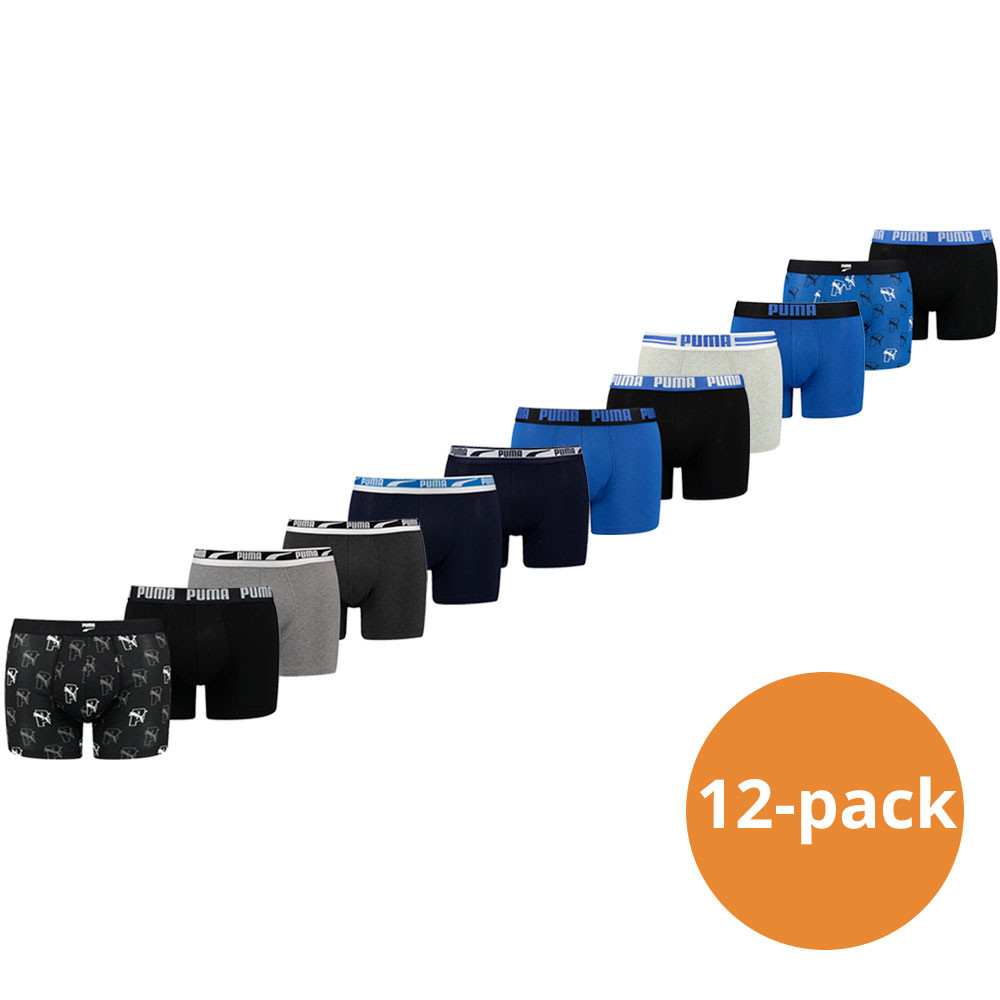 Een Dag Actie - Puma Boxershorts Voordeelpakket 12-Pack Black / Grey / Blue