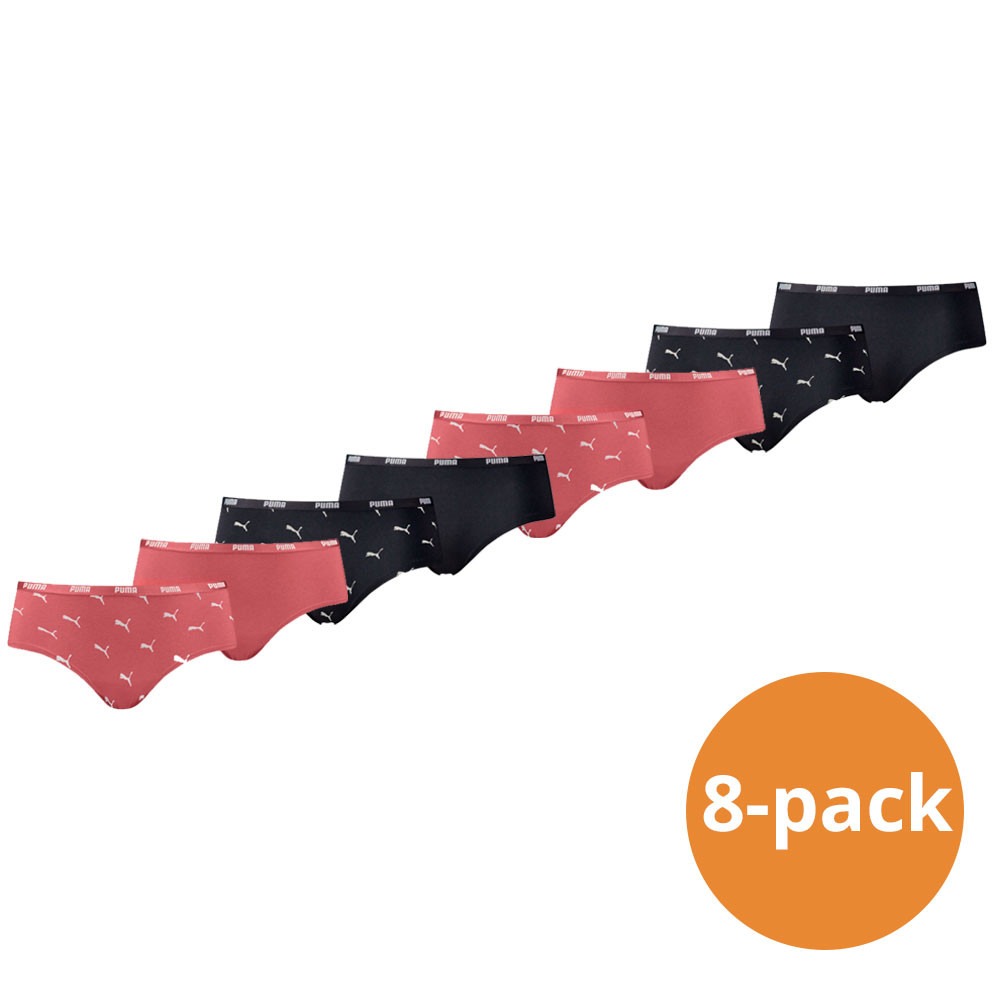 Een Dag Actie - Puma Dames Hipsters Cat Logo 8-Pack Zwart/Heartfelt