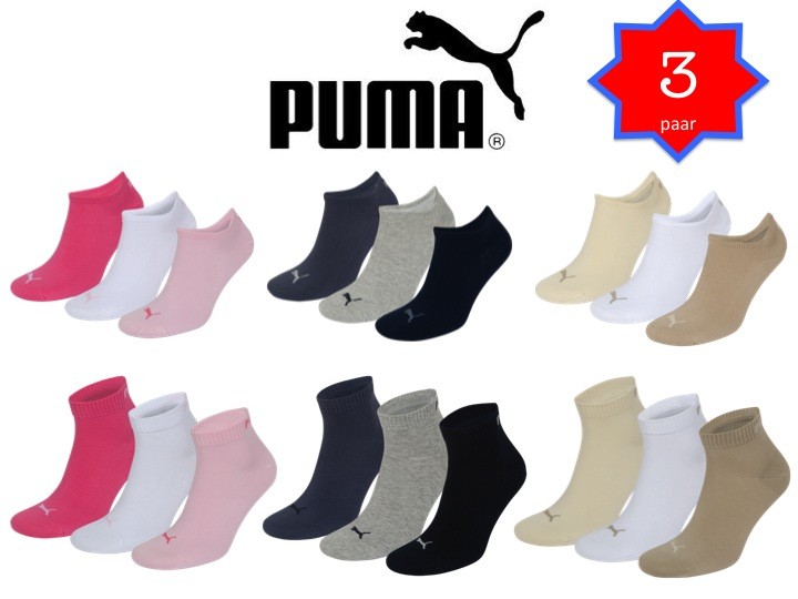 Een Dag Actie - Puma Sokken 3-Pack In Roze-kaki-blauw Een Dag Actie - Puma Sokken 3-Pack In Roze-kaki-blauw