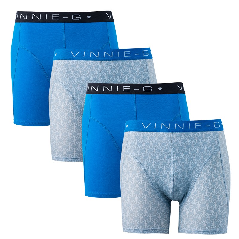 Een Dag Actie - Vinnie-G 4-Pack Boxershorts Uni Blauw-Patroon Een Dag Actie - Vinnie-G 4-Pack Boxershorts Uni Blauw-Patroon