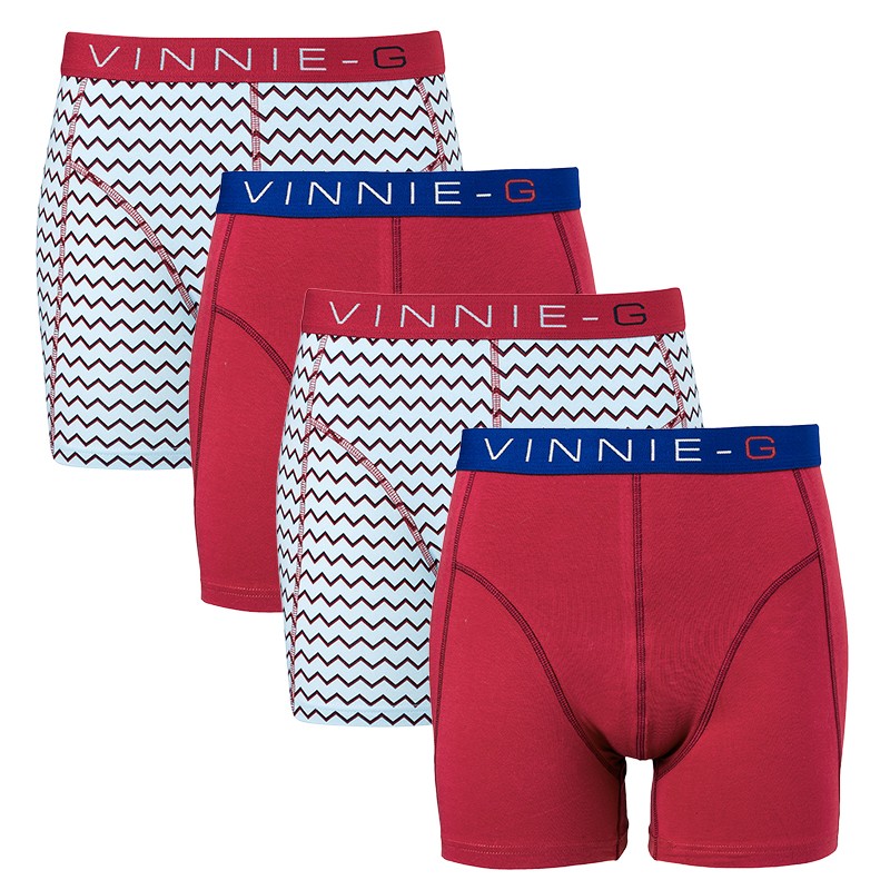 Een Dag Actie - Vinnie-G Boxershorts Burgundy - Print 4-Pack Een Dag Actie - Vinnie-G Boxershorts Burgundy - Print 4-Pack