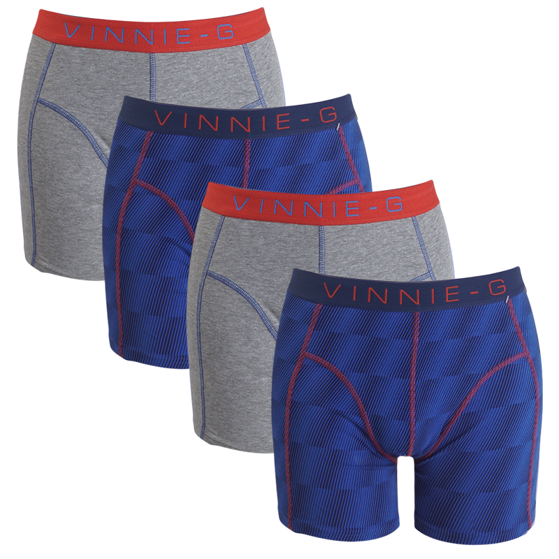 Een Dag Actie - Vinnie-G Boxershorts Flame Blue Print Grey 4-Pack Een Dag Actie - Vinnie-G Boxershorts Flame Blue Print Grey 4-Pack