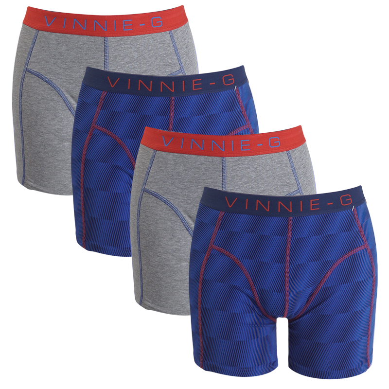 Een Dag Actie - Vinnie-G Boxershorts Flame Blue Print Grey 4-Pack