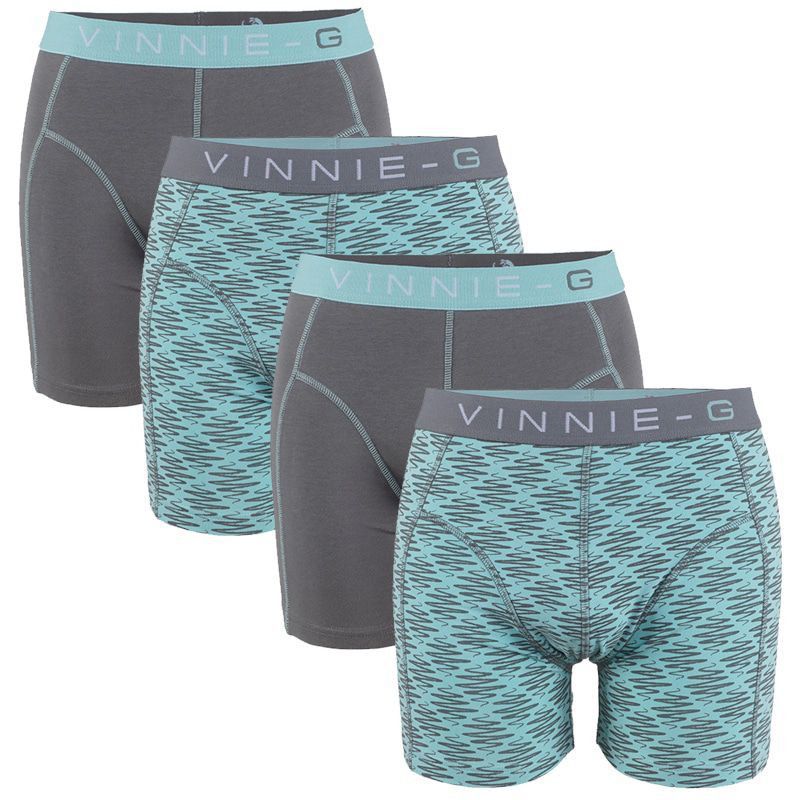Een Dag Actie - Vinnie-G Boxershorts Mint Print - Grey 4-Pack